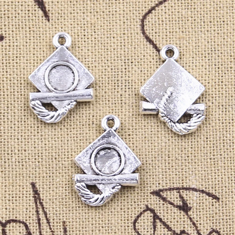 10pcs Charms Graduation Hat Bachelor Cap 20x14mm Antique Silver Color Pendants Making DIY Handmade Tibetan Finding Jewelry