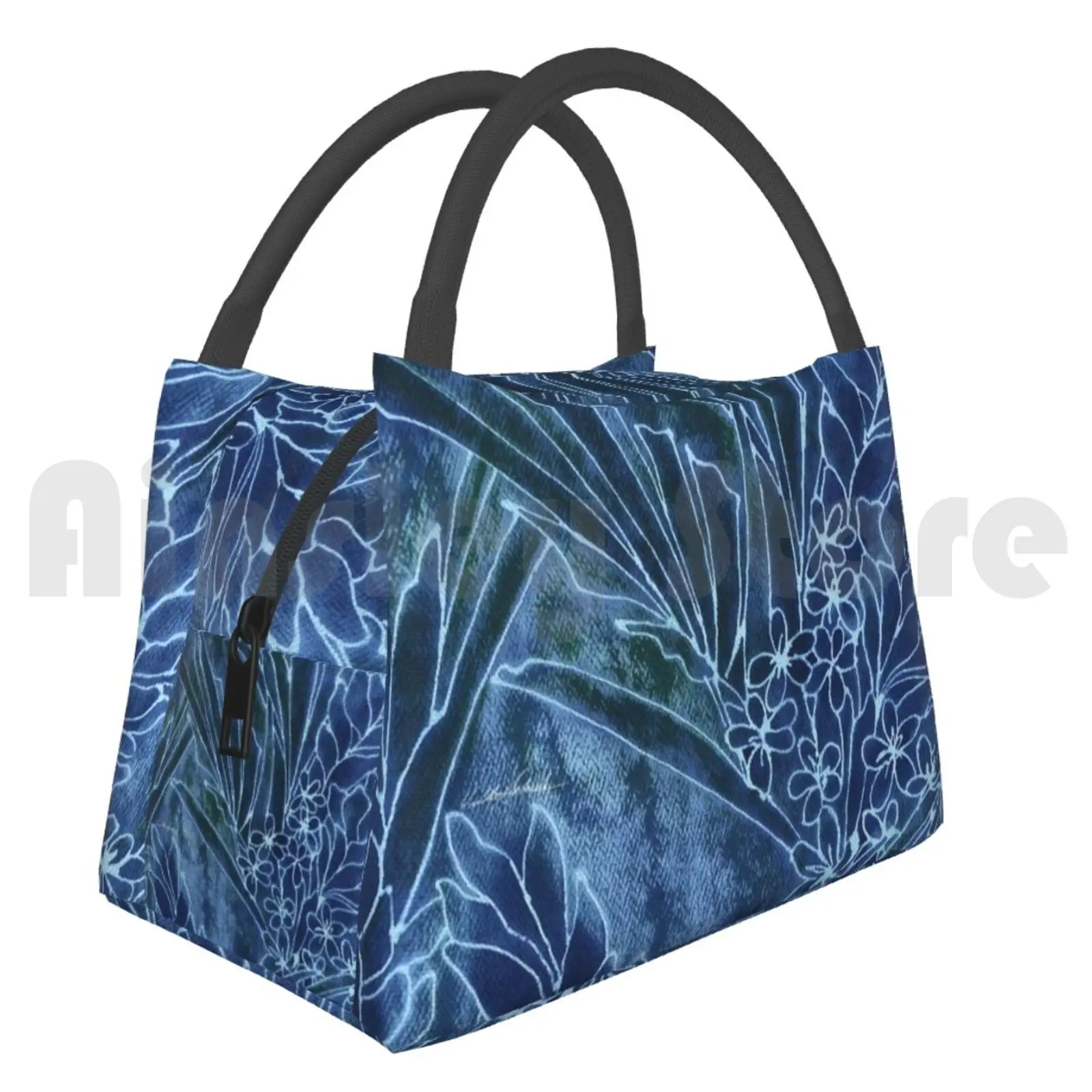 Portable Insulation Bag Pretty Dungarees Blue Blue Jeans Indigo Tropical Jungle Rain Forest Flowers