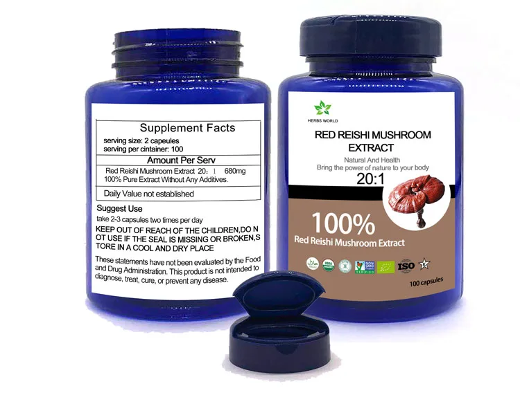 Natural Red Reishi Mushroom Extract capsules, 100% Red Reishi Mushroom Extract 20:1,Lucid ganoderma polysaccharide