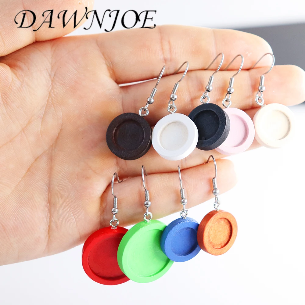 

DAWNJOE 10pcs 12/20/25/30 mm Wood Cabochon Stainless Steel Earrings Hook Tray Base DIY Earrings Jewelry Making Supplies Finding