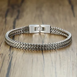 Vnox Stylish Men's Chain Bracelets,Stainless Steel 6.5MM-12.5MM Two-strand Wheat Link Wristband, Rock Punk Biker Male Jewelry