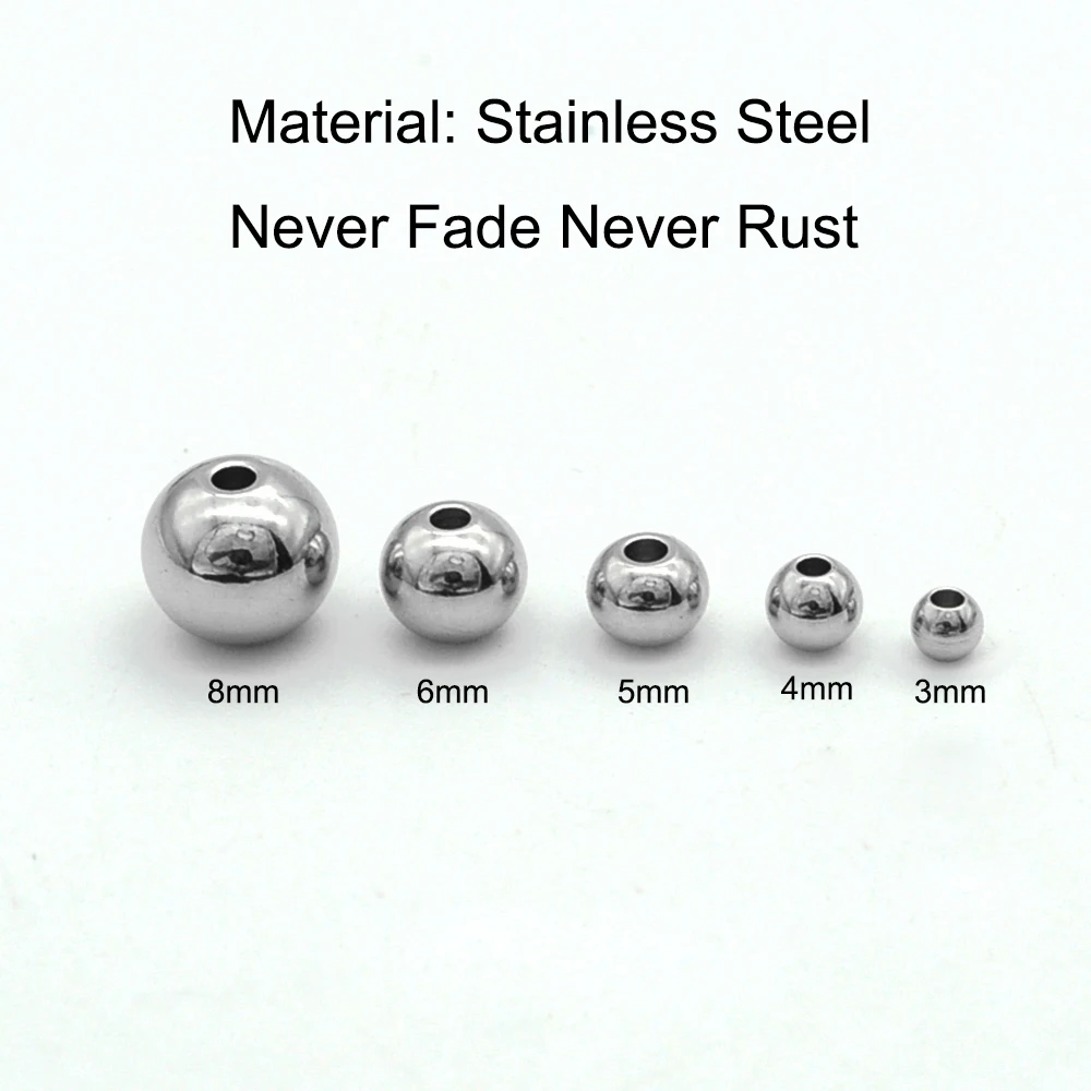 100pcs/Lot DIY Bead Stainless Steel 3/4/5/6/8mm Ball Charm Beads For DIY Making Necklace Bracelet Accessories