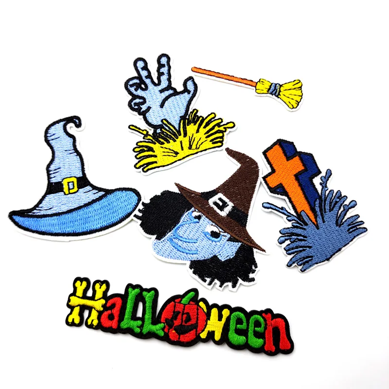 Halloween Wizard Patches Cloth Mend Decorate Clothes Apparel Sewing Decoration Applique Badges Pumpkin Broom