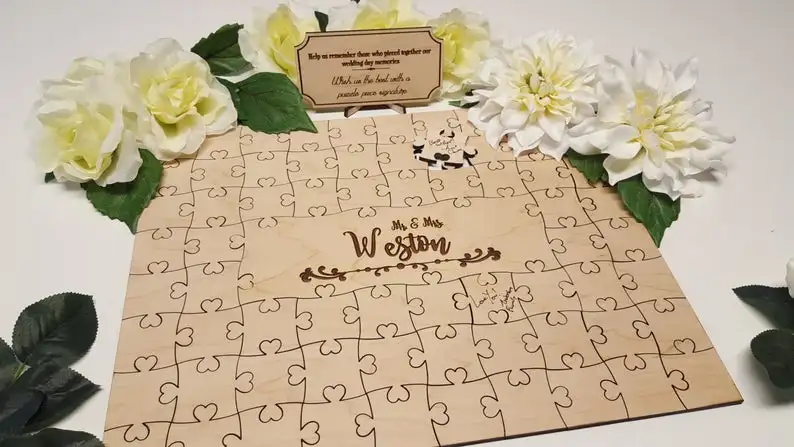 Custom Wooden Puzzle Guest Book Alternative, Elegant Drop Box, Unique Drop box,Guest Book Alternative, Jigsaw wedding Guest Book