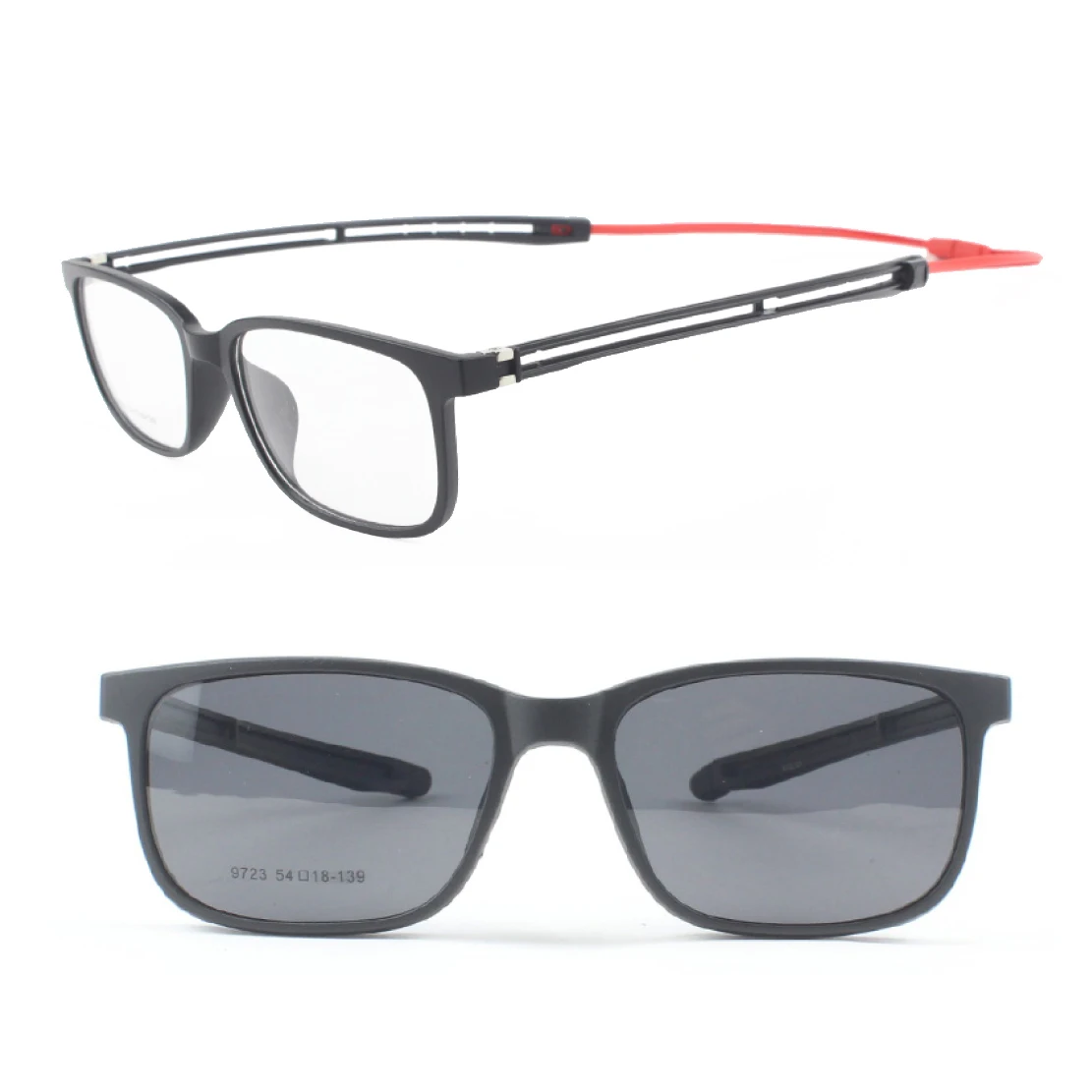 

All Season One Sports Optical Frame with 5 Clip on Sunglasses Lenses TR90 Square Eyeglasses With folding magnetic strap