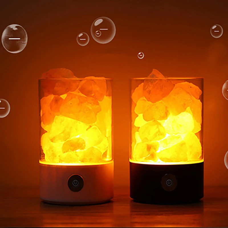 USB Real Himalayas Salt Crystal Rock Lamp Good for Health Small Mineral Negative Ionic Stone Lava Salt Night Light for Bedroom