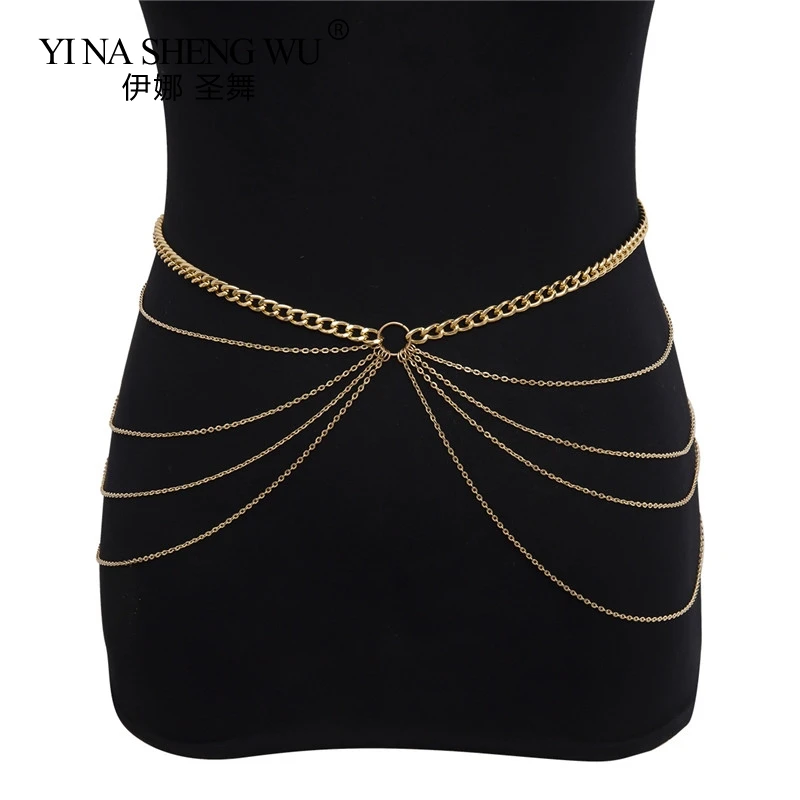 Mode Elegante Dames Multilayer Taille Ketting Riem Wilde Dunne Tailleband Buikdans Vrouwen Jurk Decoratie Bohemian Slanke Riem