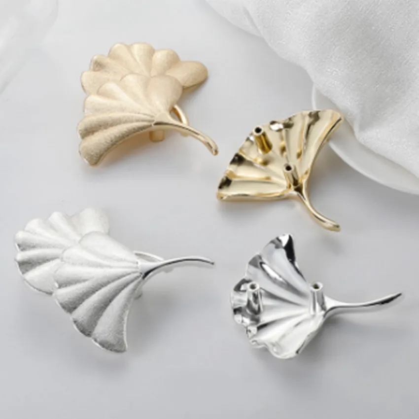 Fashion Creative Ginkgo leaves furniture Decorative hardware handle gold silver drawer cupboard dresser kitchen cabinet knob