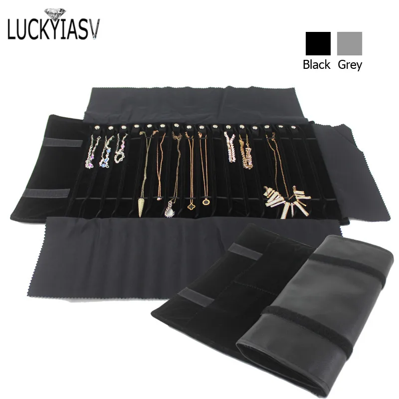 

Fashion Black Velvet Portable Jewelry Roll Bag Pendant Bracelet Organizer Storage Pouch Portable Necklace Display Travel Cases
