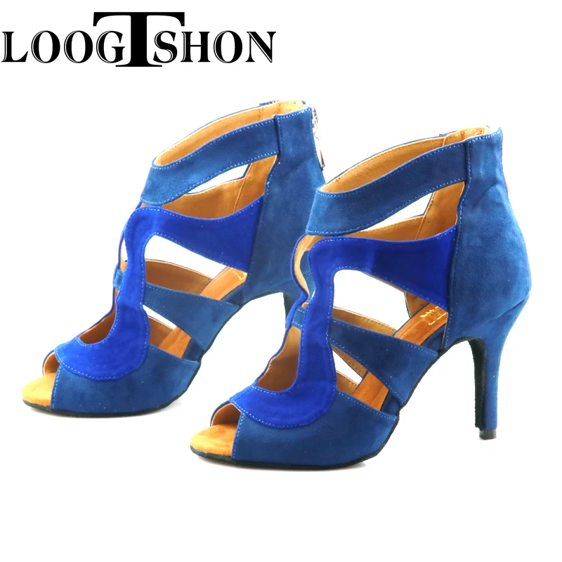 LOOGTSHON  Latin Dance Shoes Pink Velvet Party Salsa Ballroom Dancing Boots High Thin Heel 8.5cm Soft Outsole
