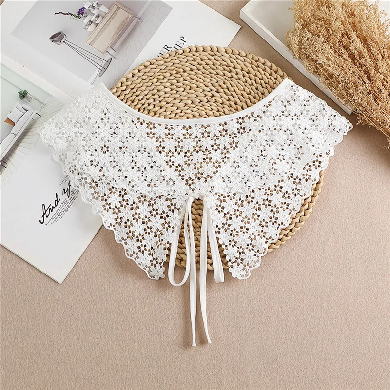 Multifunctional Sunscreen Detachable Doll Fake Collar Shawl Lapel Mesh Embroidery Floral Lace False Collar Clothes Accessory