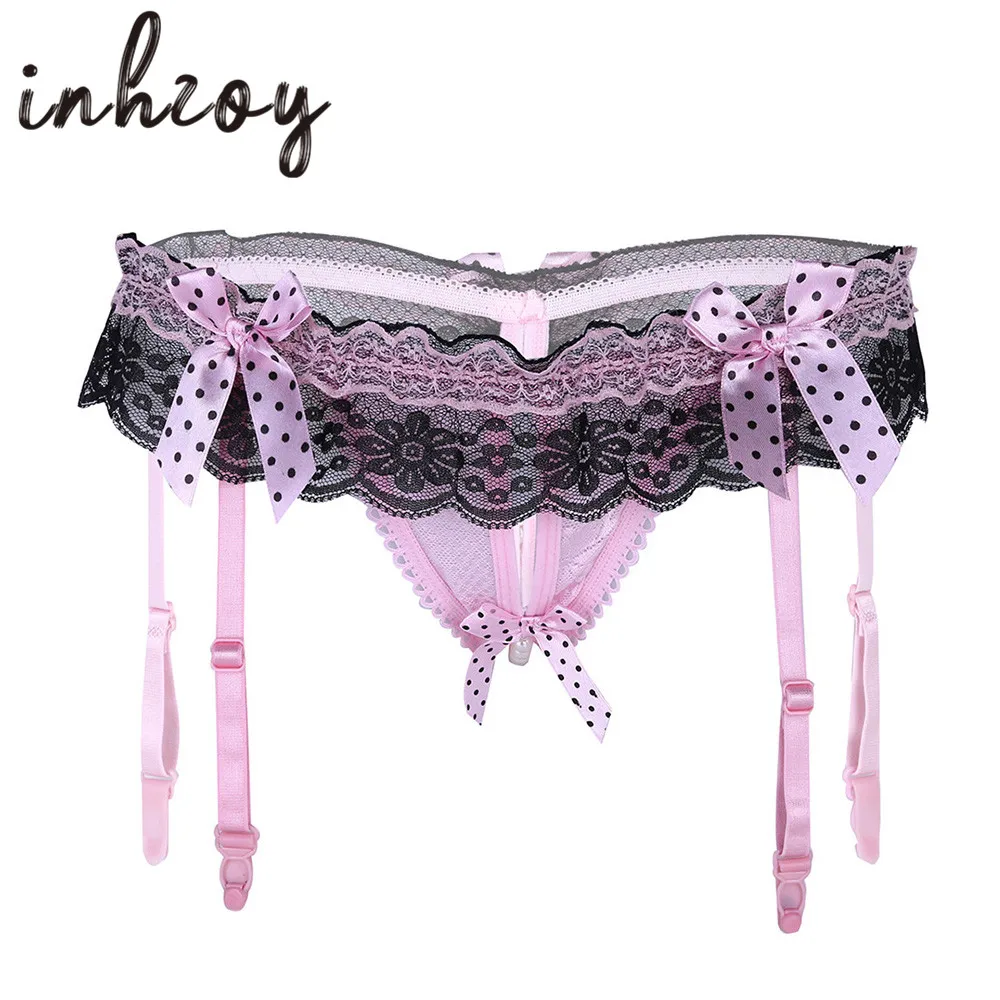 Plissado laço bowknot baixo aumento aberto virilha g-string underwear com ligas crotchless erótico calcinha quente lingerie sexy para mulher