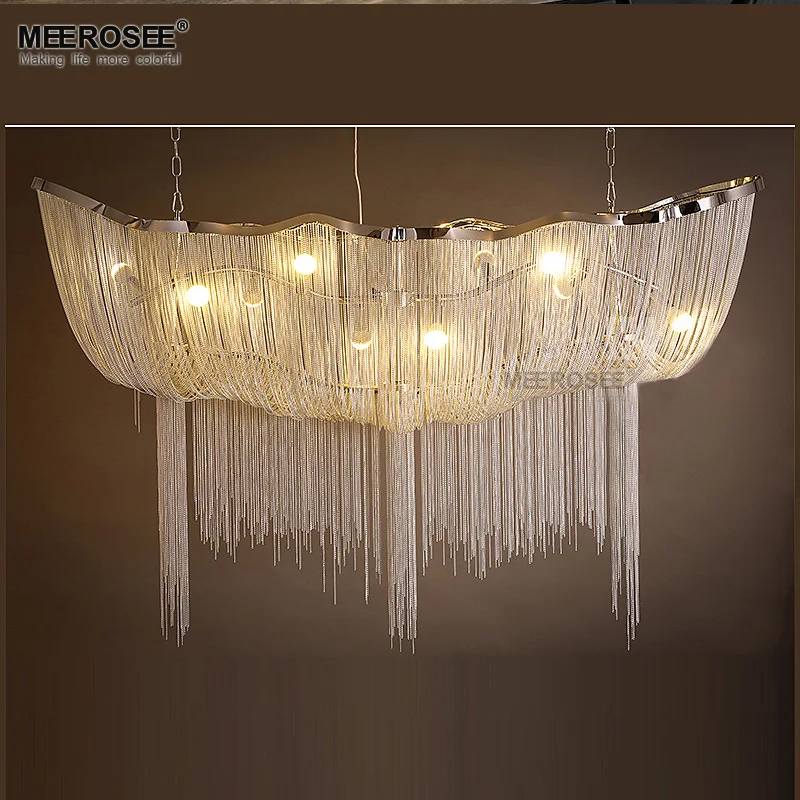 Modern Chandelier Light Fixture Vintage Empire Silver Aluminum Chain Pendant Hanging Lustre for Living room Restaurant Hotel