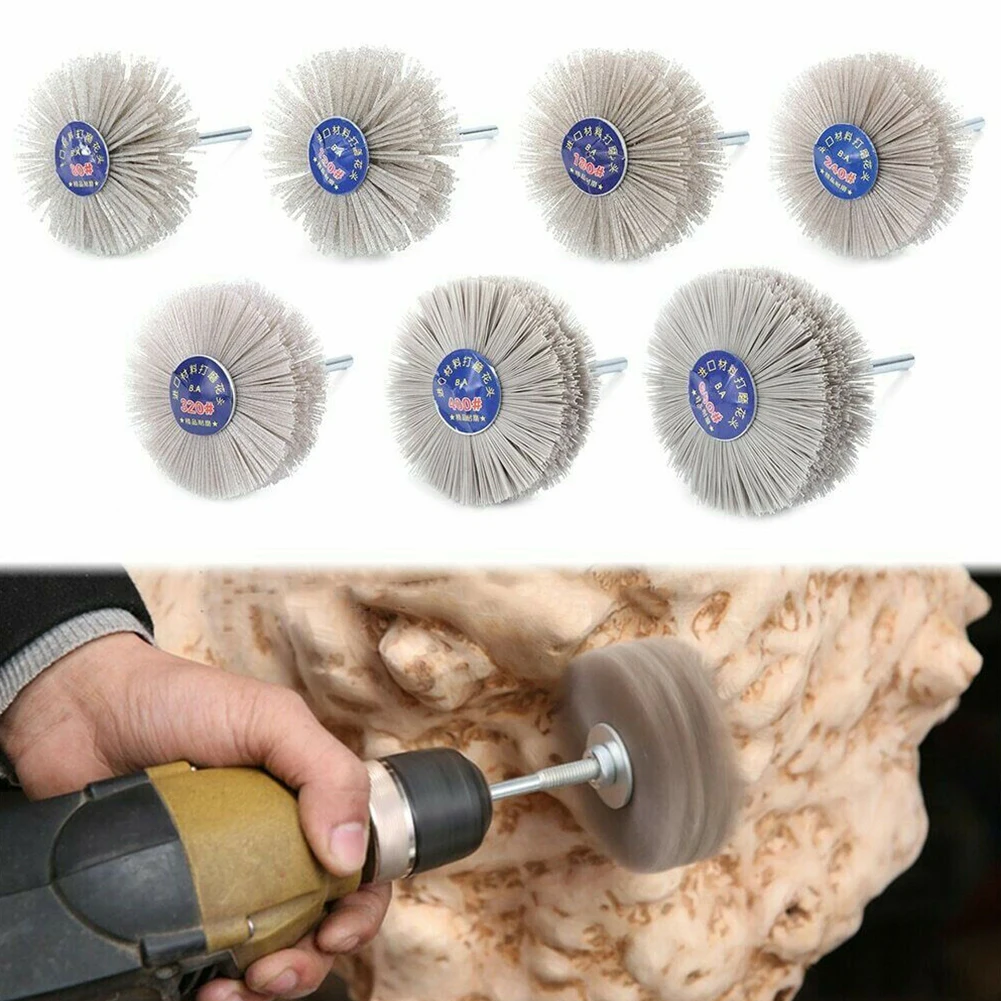 Cepillo de alambre de rueda de nailon para pulir muebles, herramienta abrasiva de grano 80, 120, 180, 240, 320, 400, 600, 3"