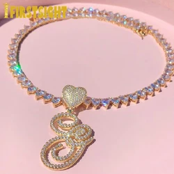 Iced Out Heart Clasp Cursive Letter Necklace Silver Color Cubic Zirconia Name CZ Alphabet Charm Choker For Women HipHop Jewelry