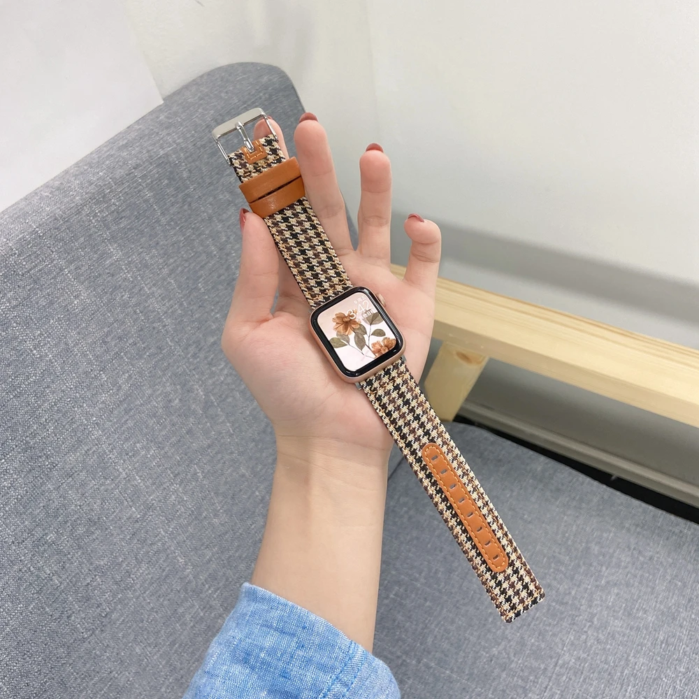 Panno di alta qualità + anello in vera pelle per cinturino Apple Watch 40mm 44mm serie cinturino 1 2 3 4 5 6 7 se per iwatch 38mm 42mm 41 45