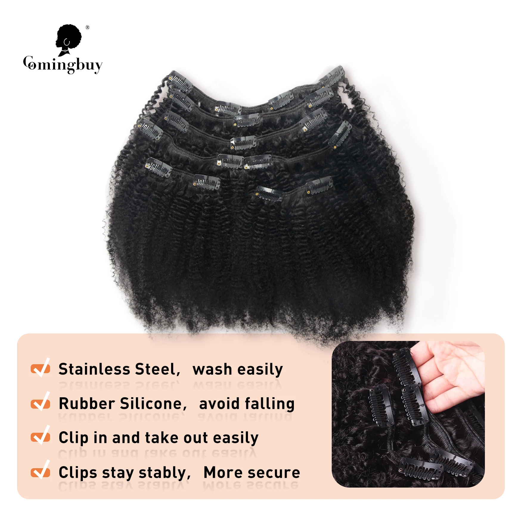 Comingbuy-Extensions de cheveux afro crépus bouclés à clip, cheveux humains brésiliens Remy, 100% cheveux naturels, 4B 4C