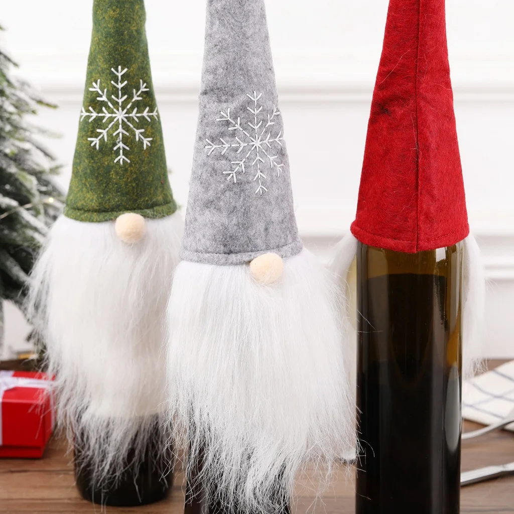 Gnome Christmas Wine Bottle Cover Merry Christmas Decorations for Home 2021 Christmas Ornaments Xmas Gifts Happy New Year 2022