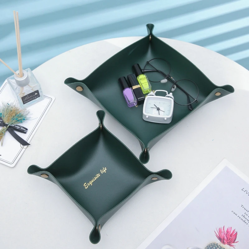 

Foldable Storage Box PU Leather Tray Table Key Wallet Coin Box Tray Desktop Storage Box Organizer Box Tray