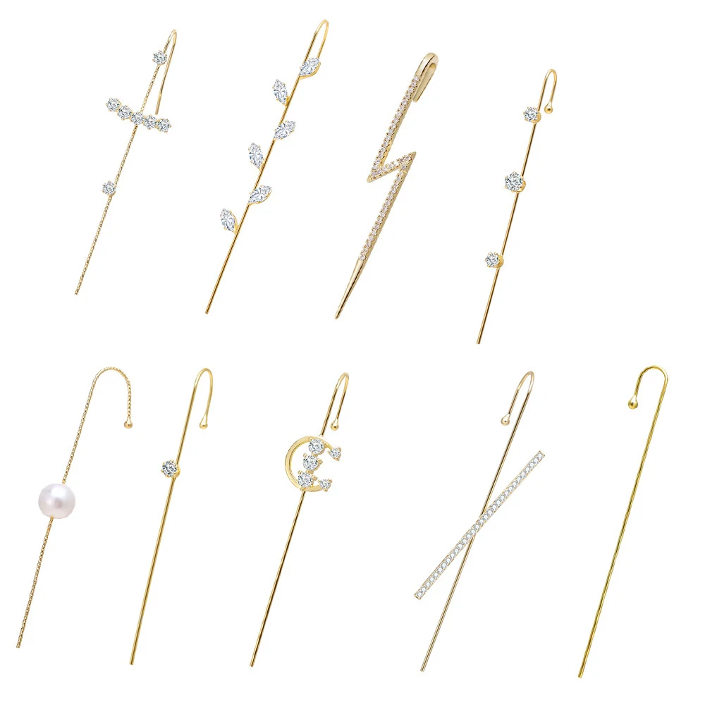 Gold Color Long Hooks Earrings for Women Crystal Lightning Ear Climber Earrings Fashion Brincos Earclips Jewelry