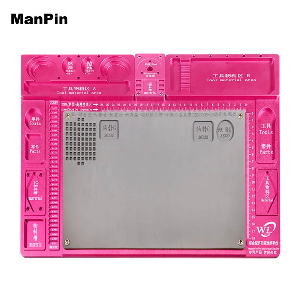 Aluminum Alloy Microscope Base Soft Silicone Rubber Work Pad Heat Resistant Insulation Hot Air Gun Station Mat BGA PCB Soldering