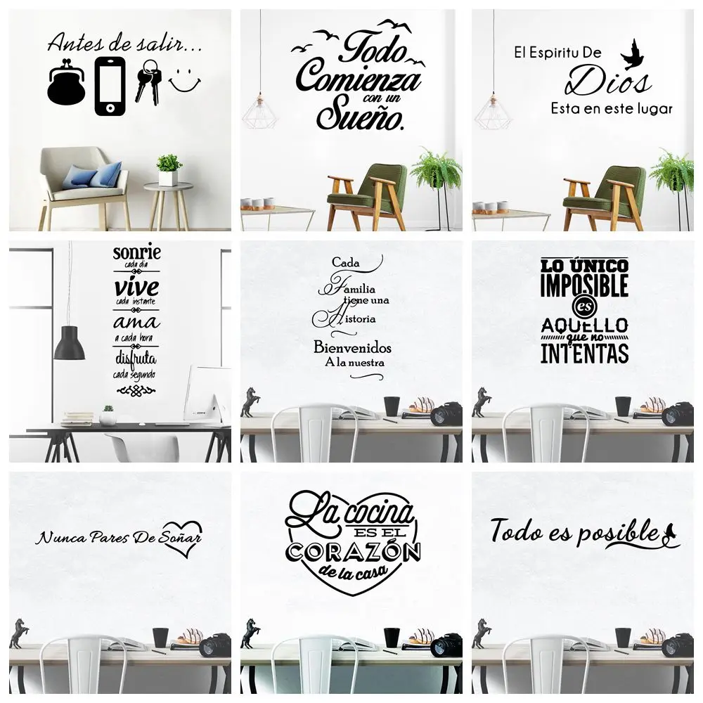 Large Spanish Quotes Phrase Art Vinyl Wall Stickers For Office Room Study Bedroom Home Decoration Sticker Mural Wall Decal DS44