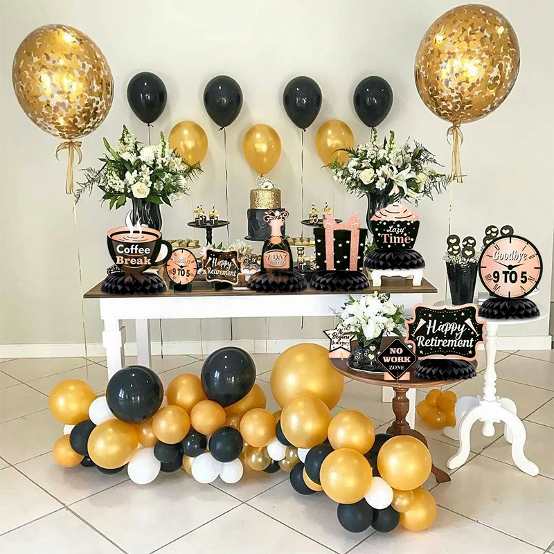 12 pces aposentadoria favo de mel bolas centerpieces festa favor rosa preto cor de ouro mesa topper decoração para aposentado