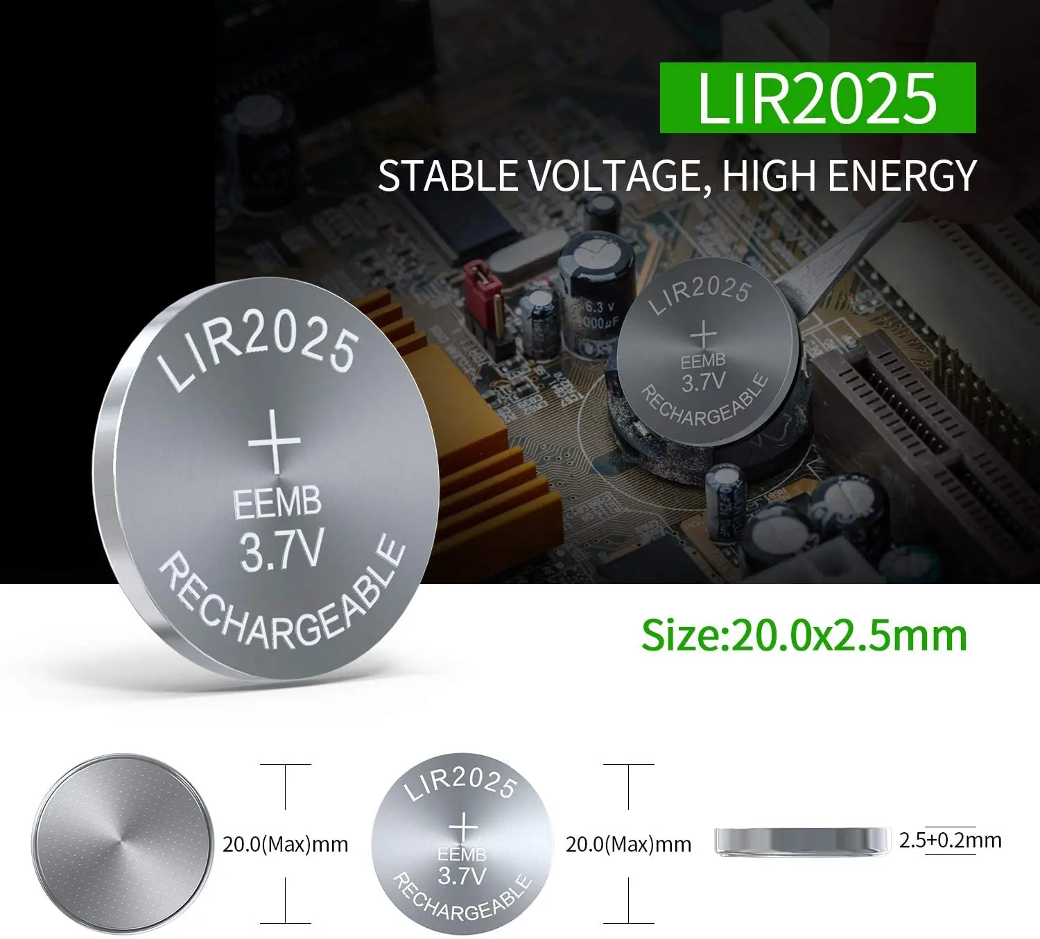 EEMB LIR2025 3.7V 40mAh bateria guzikowa akumulator ogniwo monety baterie litowo-jonowe do kluczy samochodowych piloty zegarek z kamerą zabawkowy