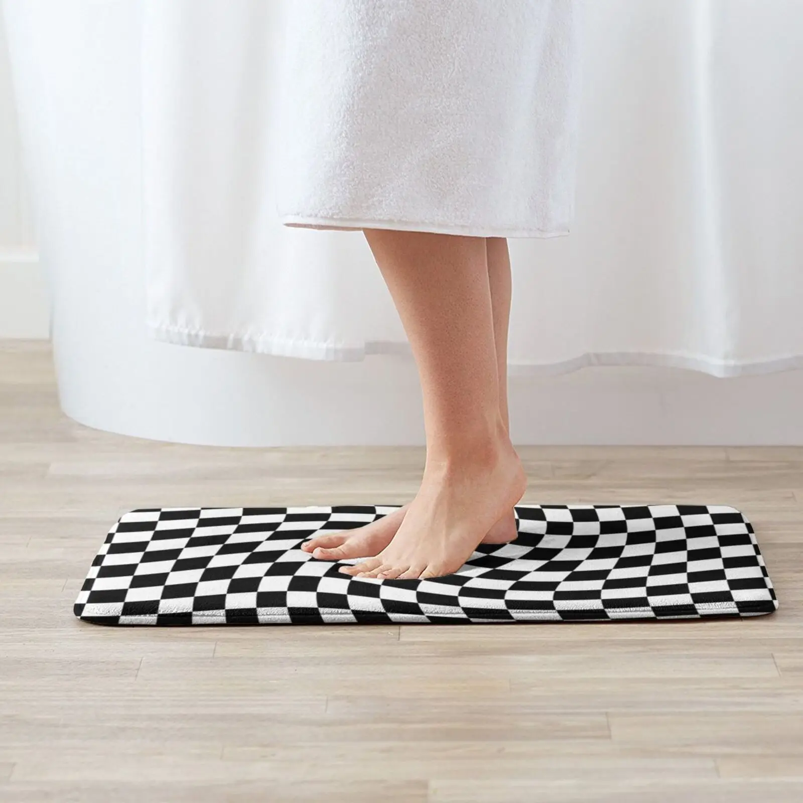 Check Viii-Black Twist Entrance Door Mat Bath Mat Rug Checkerboard Pattern Geometric Retro Vintage Check Pattern Black Squares