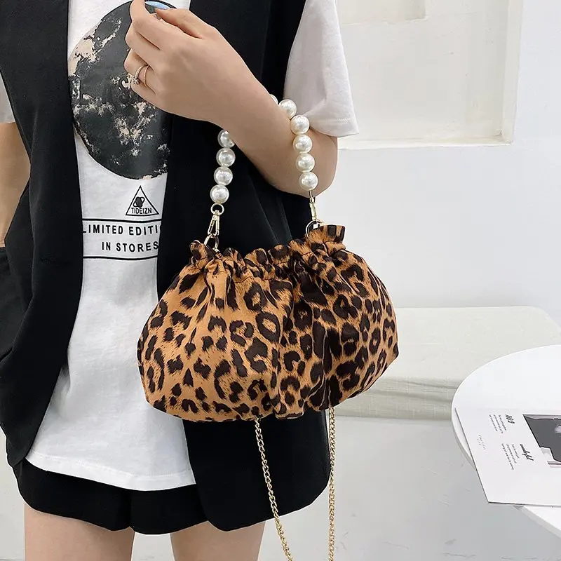 Leopard/Tiger/Zebra Pattern Women\'s Bag 2022 Trend Small Elegant Tote Shoulder Bag Luxury Designer Handbag Pearl Chain Hobos Sac