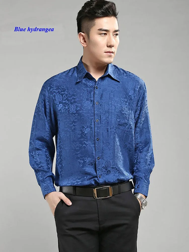 OEM silk shirts,100% silk male long-sleeve shirts,19 momme of pure silk jacquard casual shirt men,with gift mask