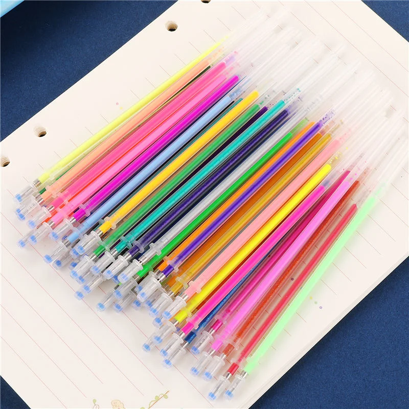 100pcs Gel Pen Multicolour Ballpoint Highlighter Refill Colorful Shining Pens For School Supplies Students Stationery  04116