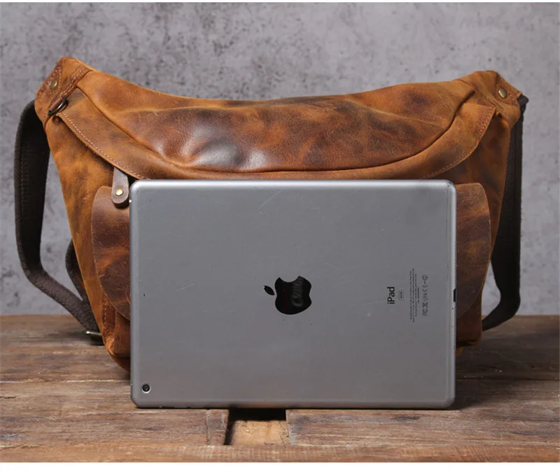Casual vintage crazy horse cowhide chest bag men's first layer cowhide crossbody bag genuine leather large capacity waist packs