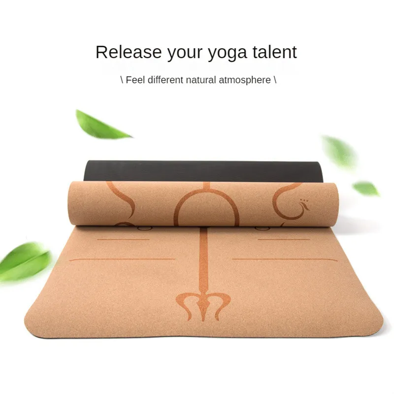 Lezyan Natural Cork TPE Yoga Mat 183*61*0.5cm Fitness Mats Gym Pilates Pad Training Exercise Sport Mat With Position Body Line