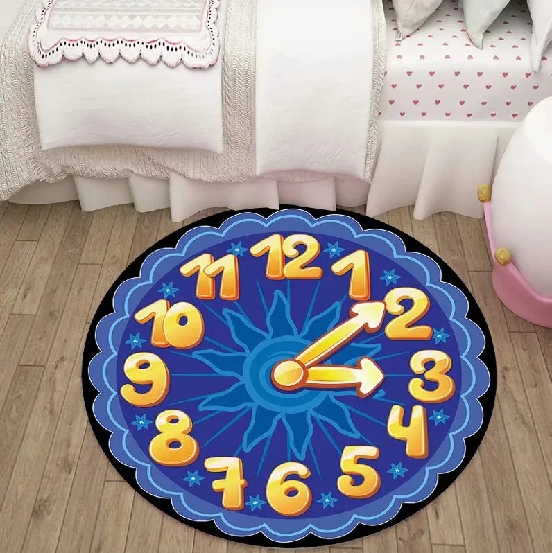 RULDGEE Round Cartoon Clock Carpet Nordic Minimalist Floor Mats Study Livingroom Bed Computer Hanging Basket Chair Floor Mats