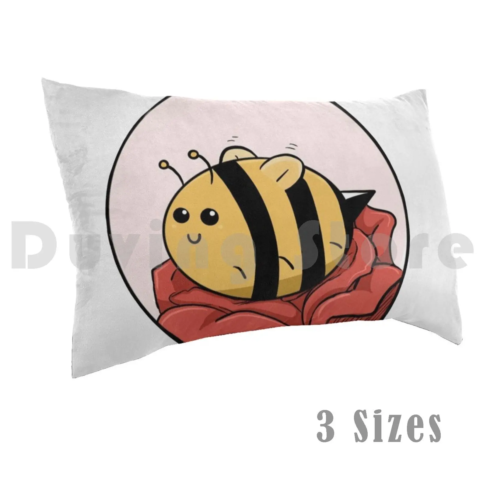 Rose Bee Pillow Case 20*30 Inch Rose Flower Red Yellow Pollination Warm Bee Bumblebee Spring