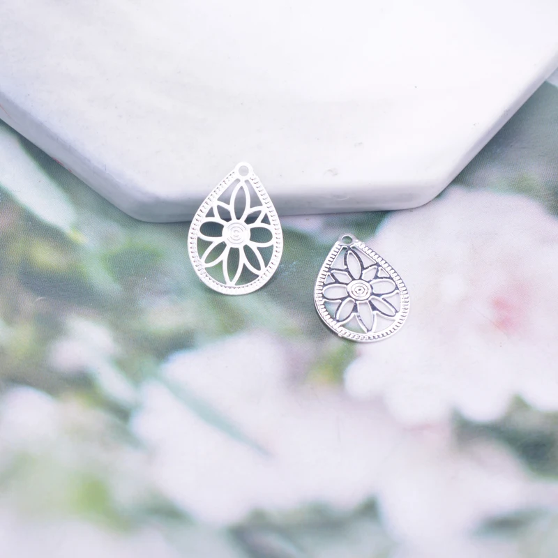 50 Stück AC10823 6*16mm Wassertropfen-Blumen-Anhänger Ohrring-Anhänger Metall Messing Dünner Anhänger DIY Schmuck Ohrring-Herstellung – Detail 12