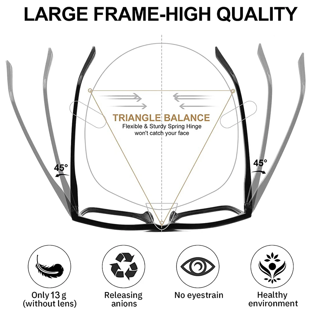 Gafas de lectura para hombre, lentes cuadradas grandes con bloqueo de luz azul, presbicia, ópticas, antideslumbrantes, montura de gafas para