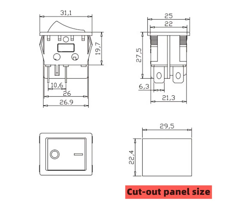 KCD4  Special for welding machine 30A 250V high current 22*29 red copper rocker power switch 4Pin button electrical accessories