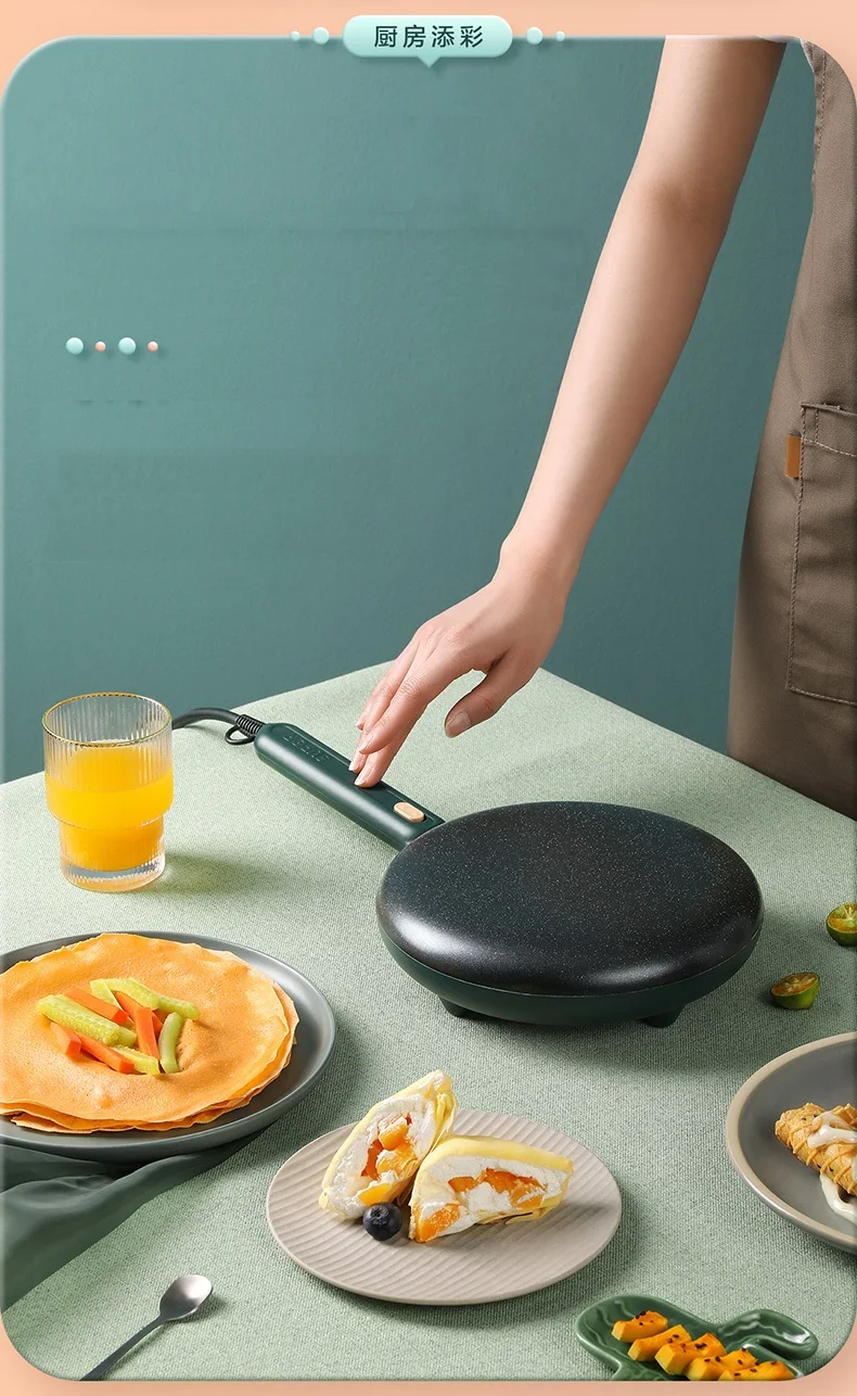 220V Portable Electric Crepe Maker Non-stick Pancake Maker Household Electric Baking Pan Waterproof Pancake Baker