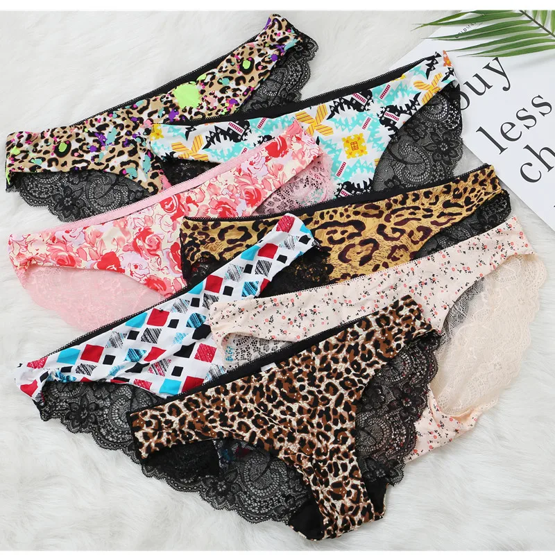 Women Sexy Lace Pantie Cotton Seamless Breathable Leopard Sexy Lingerie Ice Silk Fashion Underwear