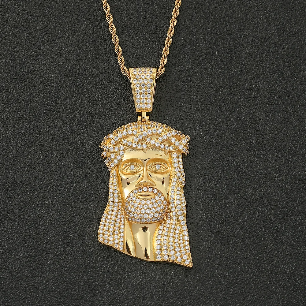 AZ Hip Hop Bling Jesus Pendant Necklace Full With AAA Cubic Zirconia Necklace For Men Women Rapper Goth Gift Free Shipping