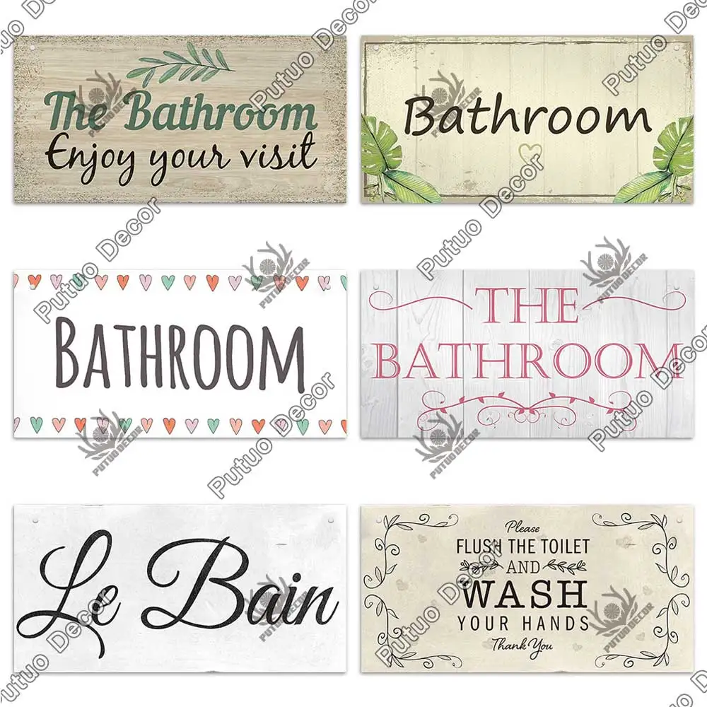 Putuo Decor Toilet Signs Wooden Hanging Plaque Decorative Plaque for Toilet Door Hanging Sign Wood In Bar Pub Beach Home Decor