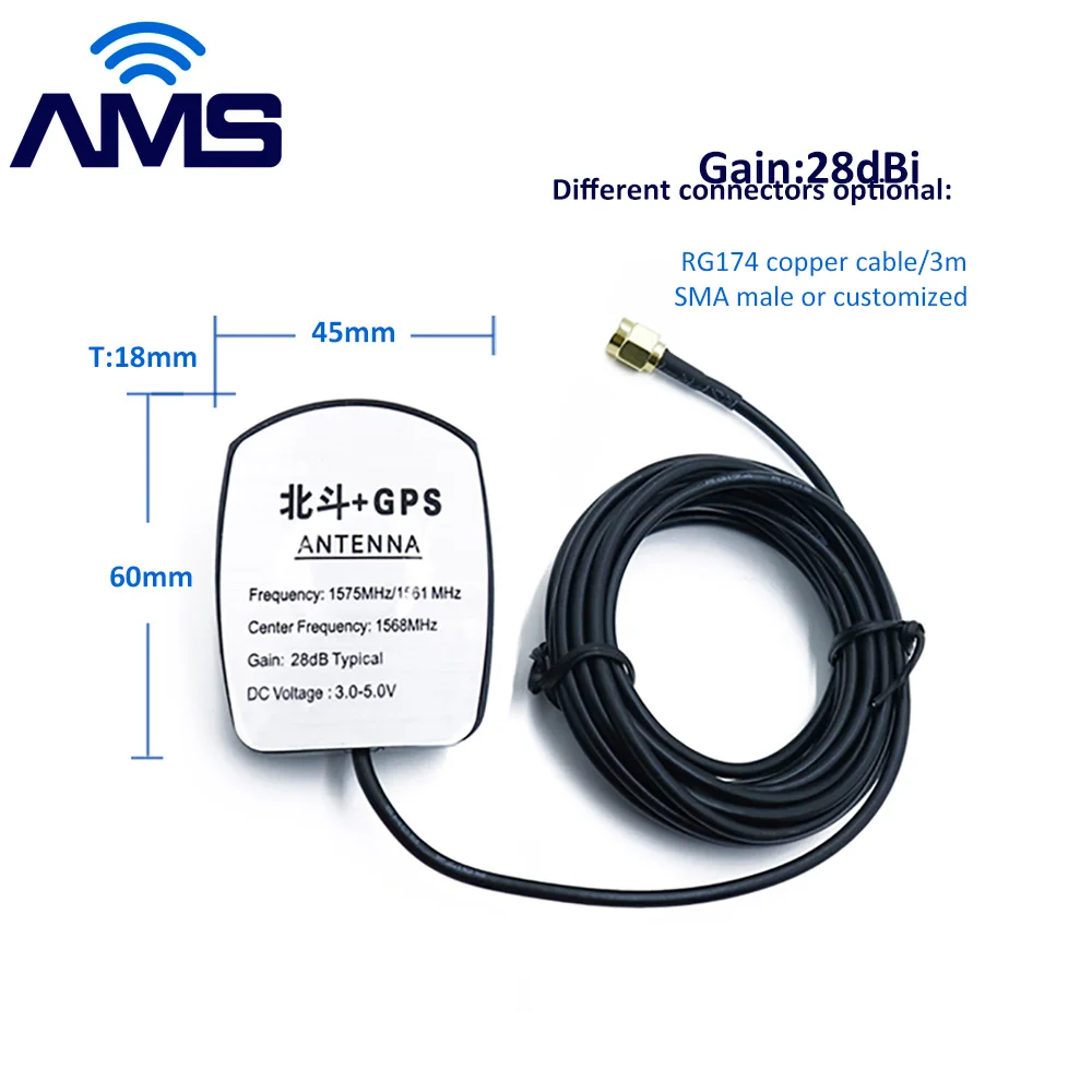 Ams fábrica atacado externo gprs glonass antena magnética de alto ganho 28dbi ativo gps bd antena sma/ts9 conector com 3m