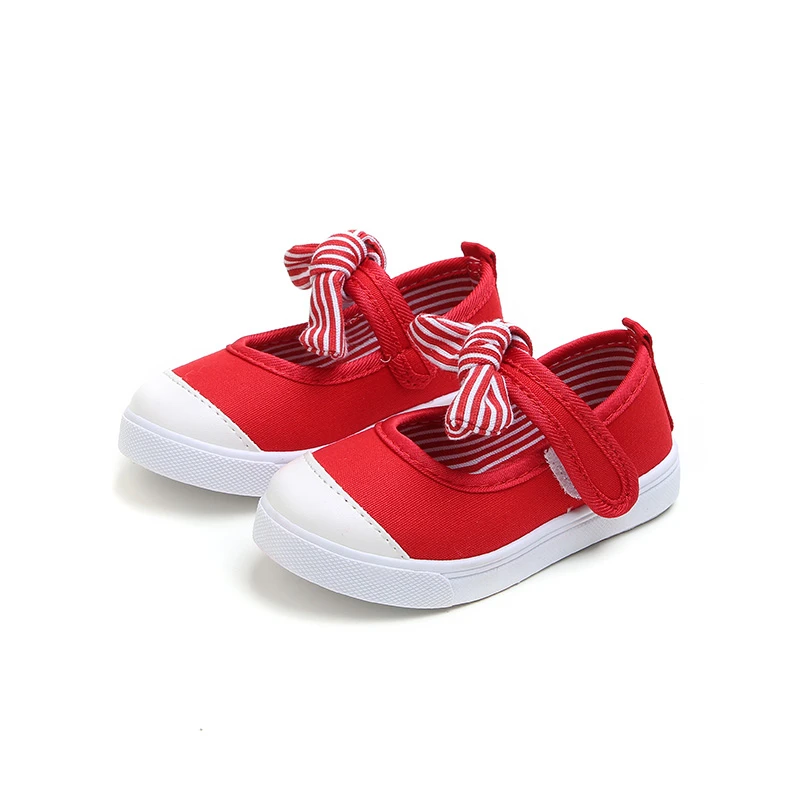 

CNFSNJ Baby Girl Shoes Canvas Casual Kids Shoes With Bowtie Bow-knot Solid Candy Color Girls Sneakers Children Soft Shoes