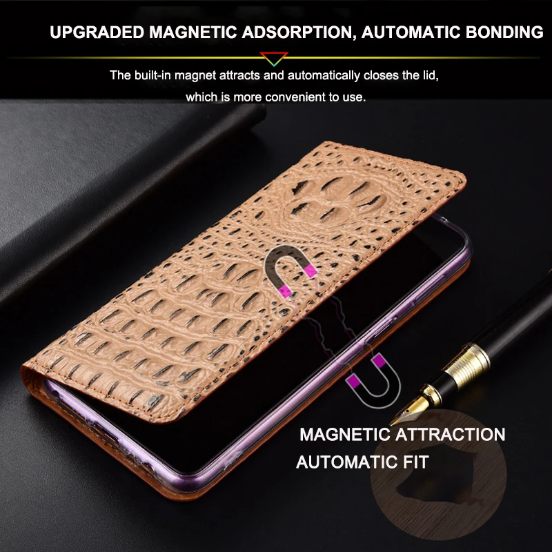 Cowhide Genuine Leather Case For Samsung Galaxy A12 A22 A32 A42 A52 A72 M12 Luxury Crocodile Black Texture Magnetic Flip Cover