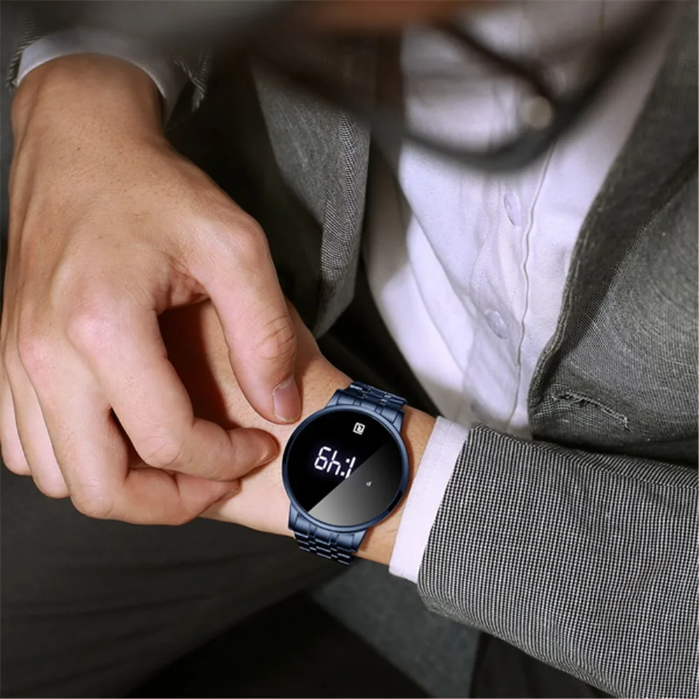 Ricompensa moda uomo orologi impermeabile LED Touch Screen data affari cintura in acciaio ore orologio da polso da uomo orologio da polso digitale da uomo