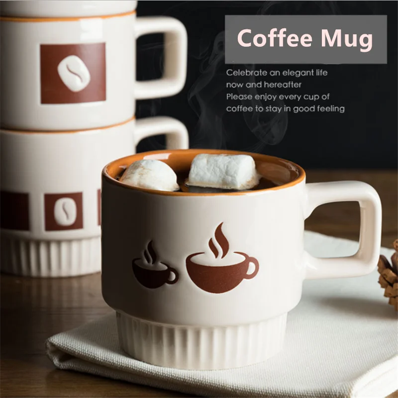 

Nordic Ceramic Mugs 320ml Personalized Coffee Cups For Home Office Coffee Shop Party 3DSurface Pattern Creative Handle Drinkware