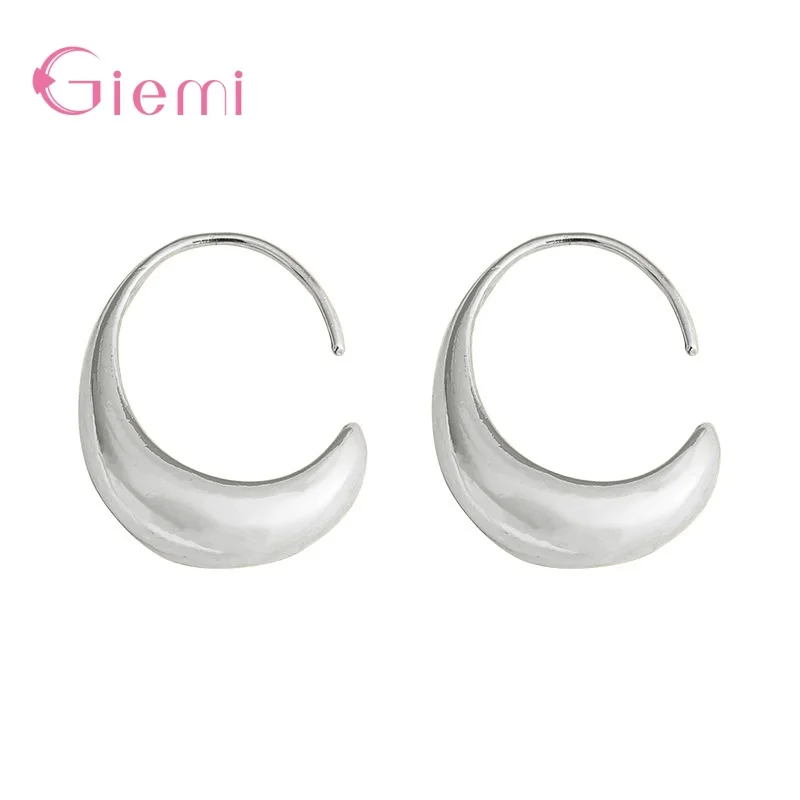 Simple Chunky Round Hoop Earring for Women Trendy C Shape Circle 925 Sterling Silver Statement Earrings Punk Jewelry Gift