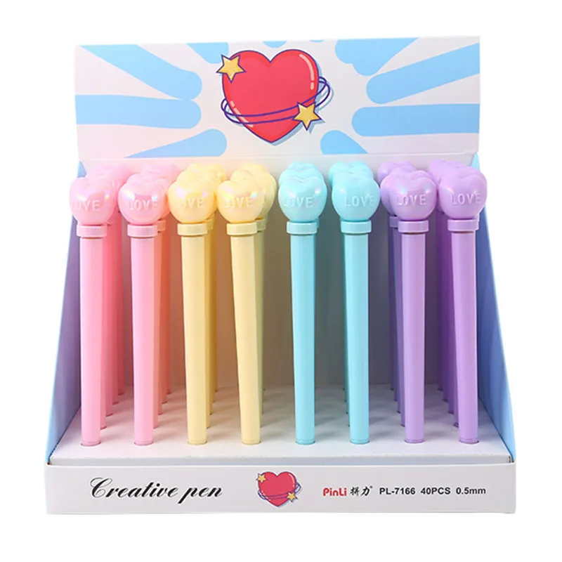 

40 pcs/lot Rotatable Love Gel Pen Cute 0.5 mm black ink Neutral Pen School Office writing Supplies Promotional Gift